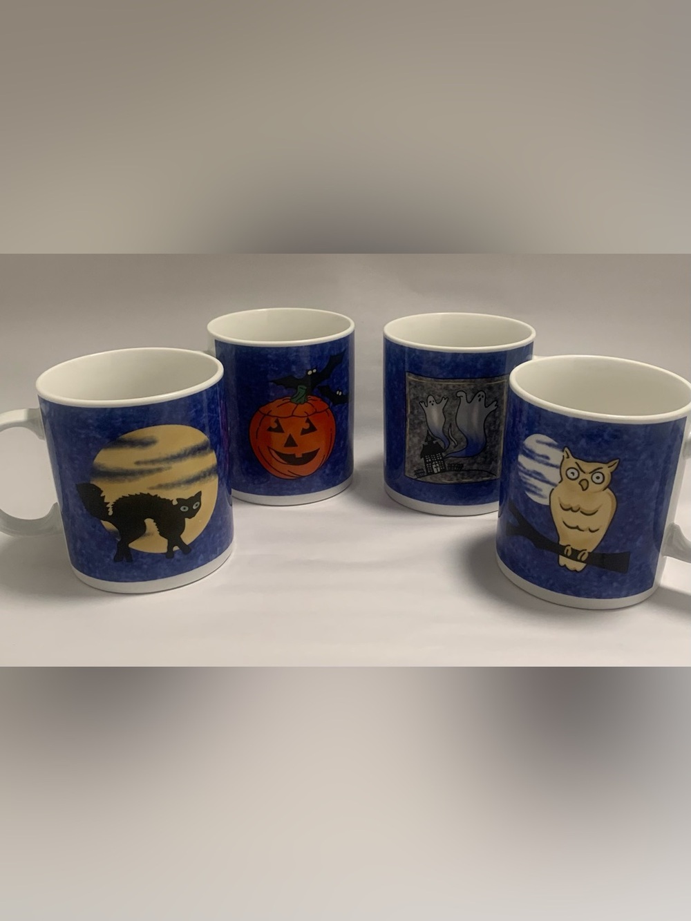 American Atelier Halloween Blue Ceramic Mugs Set of 4